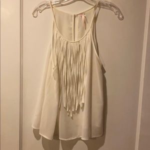 White Sheer Fringe Tank